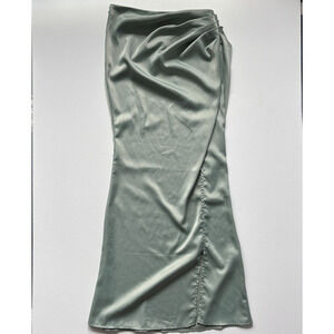 Pretty Little Thing Women's Sage Sheer Ruched Side Split Leg Maxi Skirt Size 6